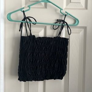 Black ruffle and tie crop top